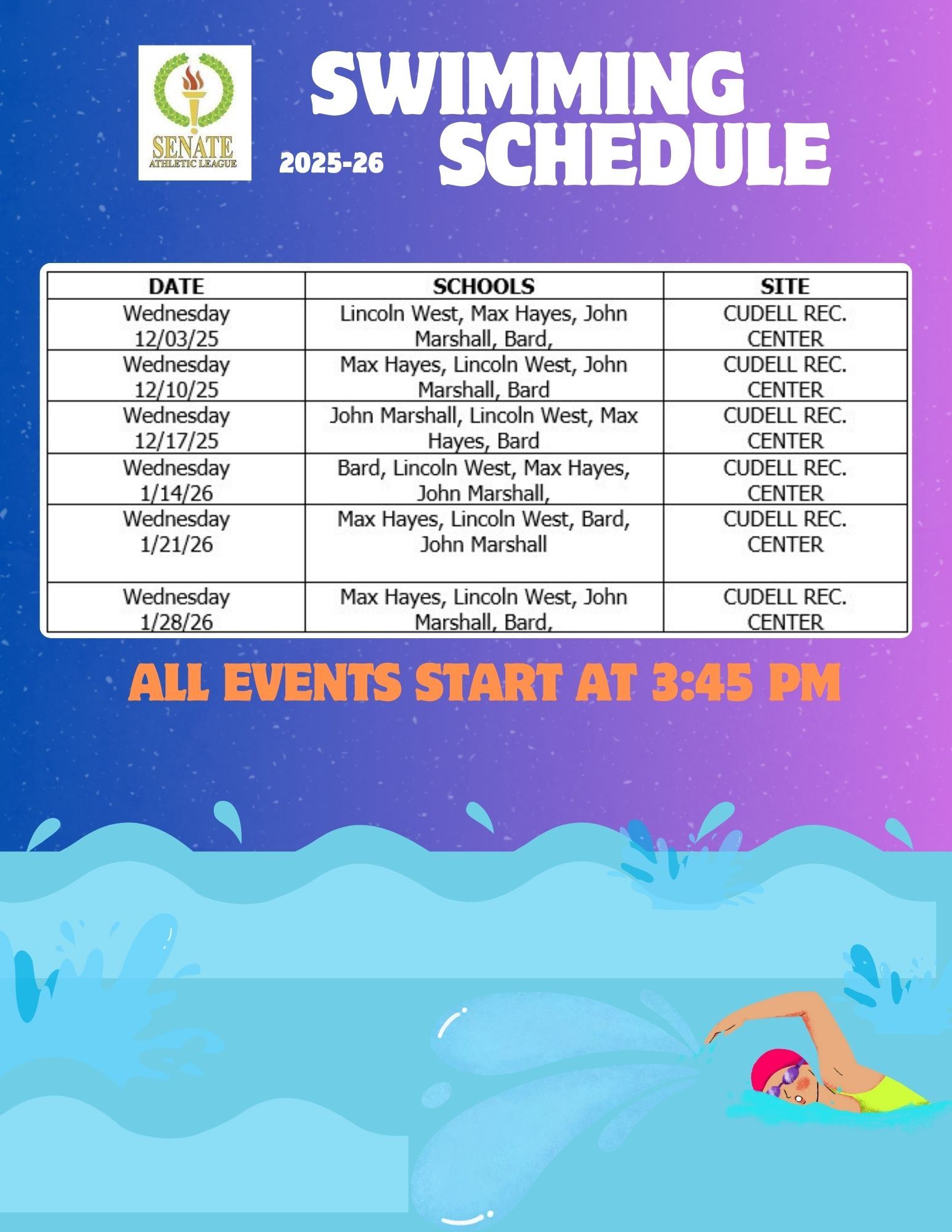 2025-26 Swimming Schedule